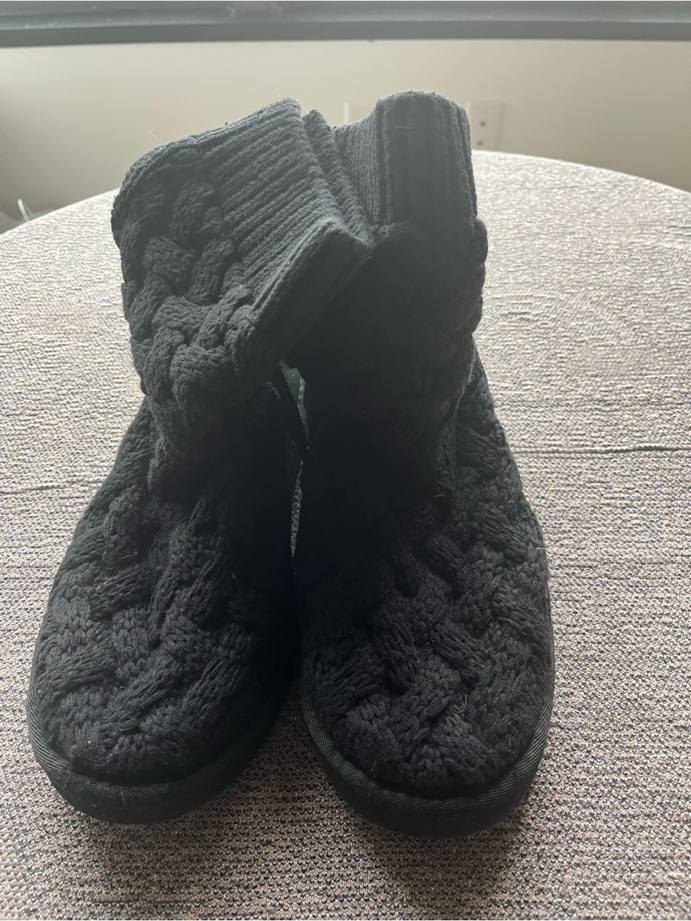 UGG Black Cable Knit Fold-Over Ankle Booties
